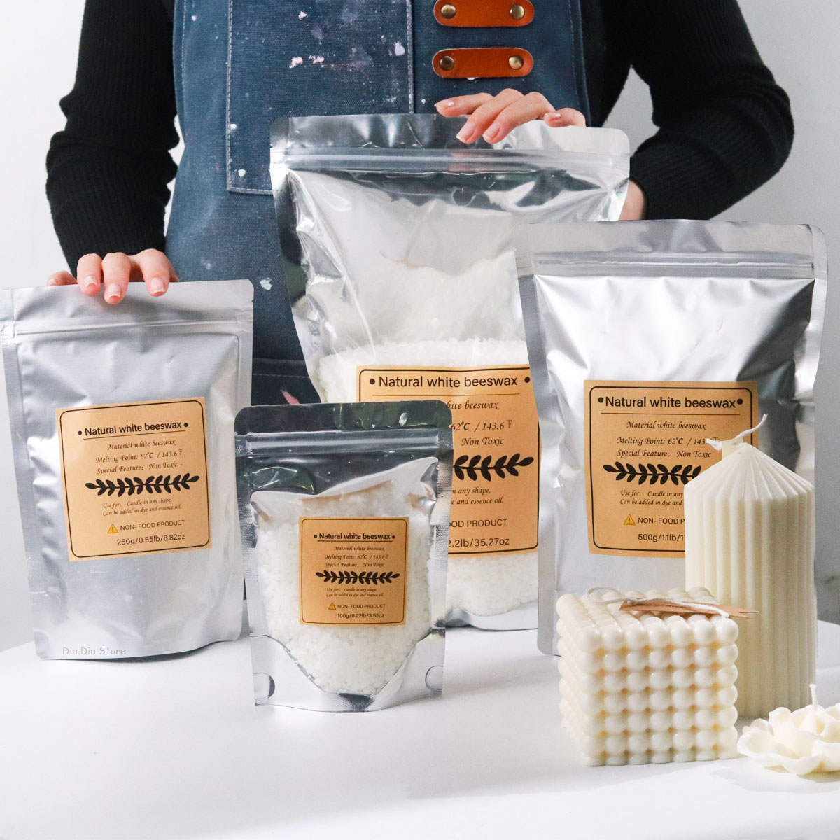 Candle Making Kit Beeswax - Weißes Bienenwachs, reines natürliches körniges Duftkerzenmaterial,