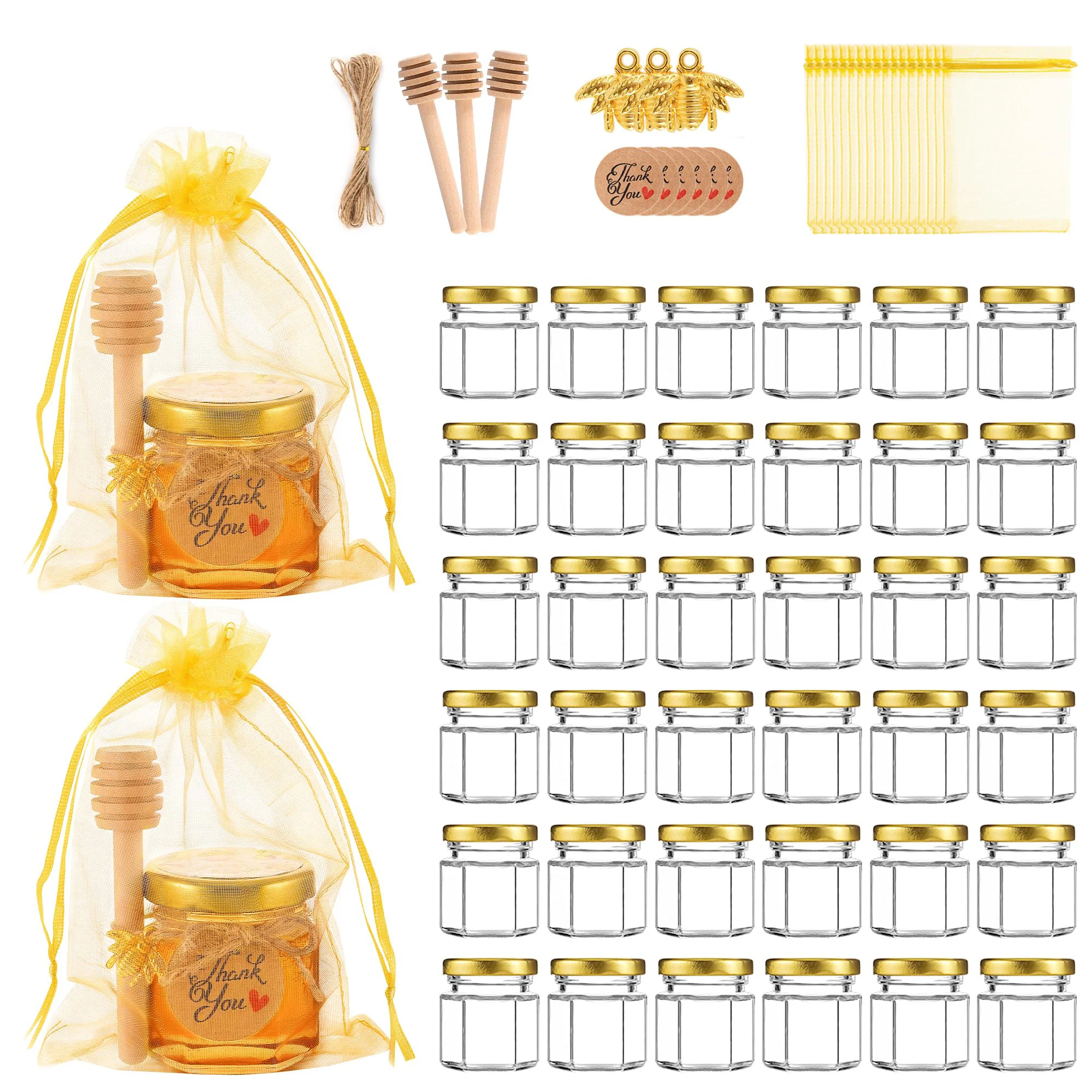 Candle Making Event - 1,5 Unzen Sechseckige Mini-Glas-Honiggläser mit Holzstab,