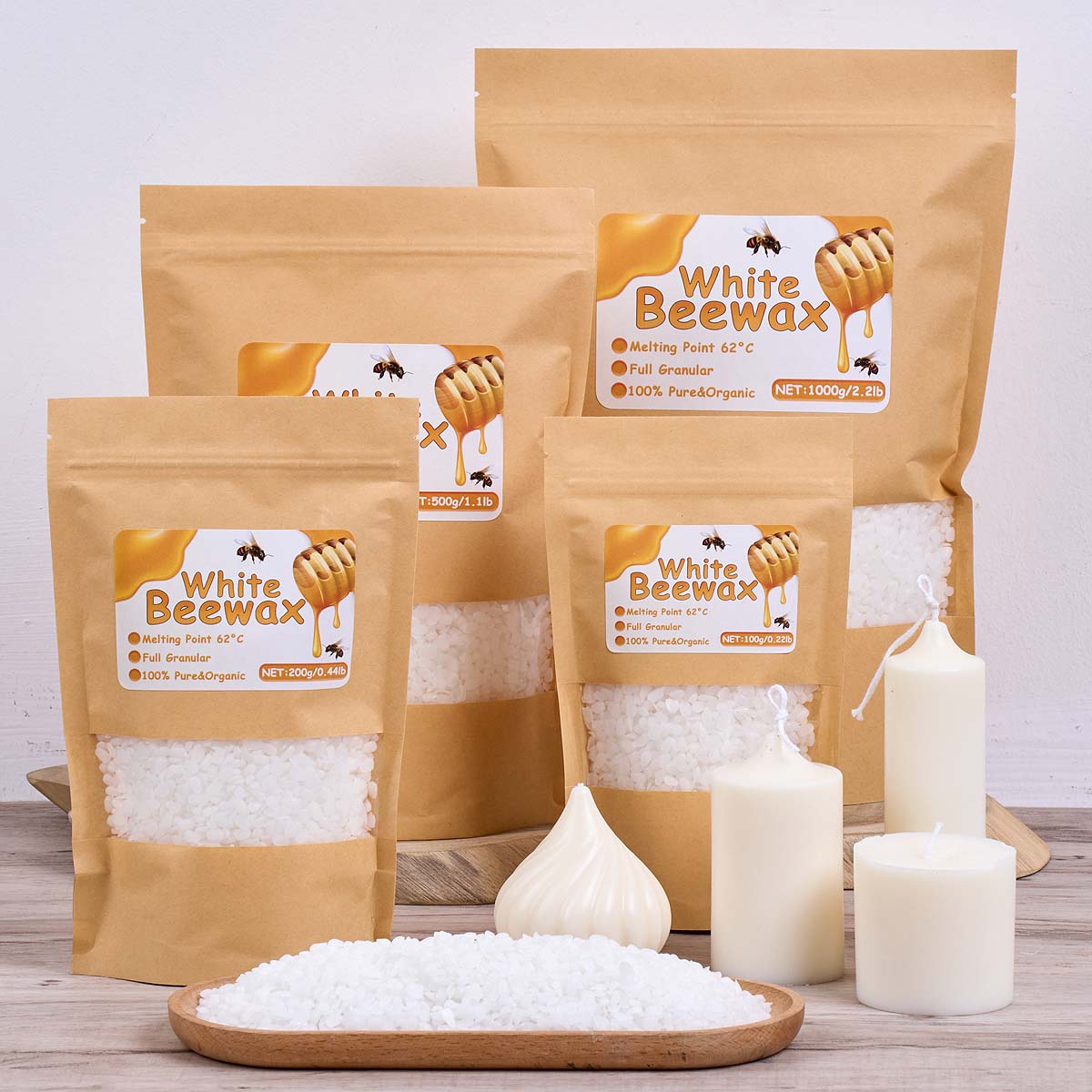 Candle Making Kit Beeswax - 1000 g weißes Bienenwachs, DIY-Kerzenherstellung, Material,
