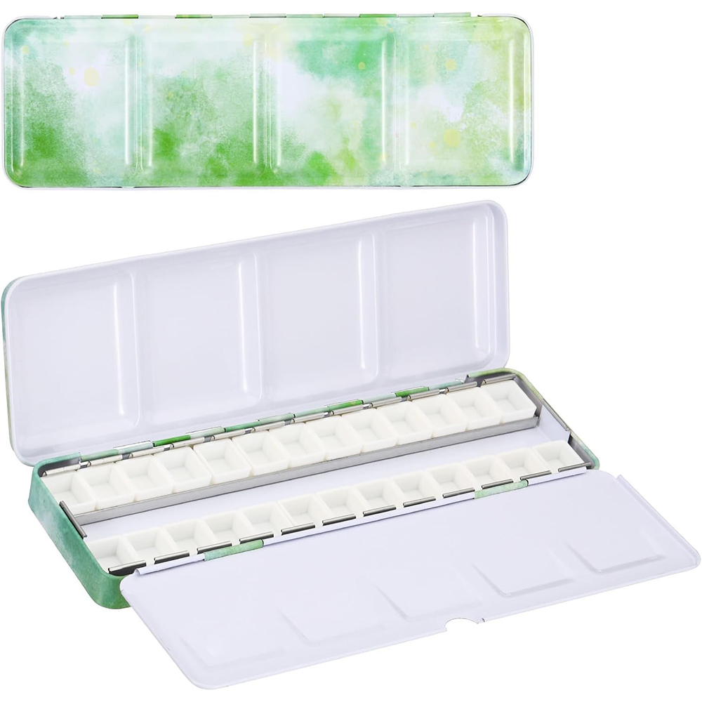 Tin Container Lid - Leere Aquarellpalette, Metall-Aquarelldose mit 26 halben