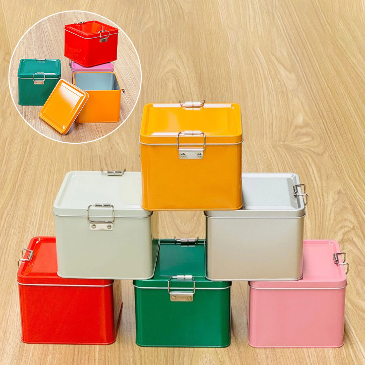 Tin Container Lid - Quadratische Keksdosen aus Weißblech mit Deckel,
